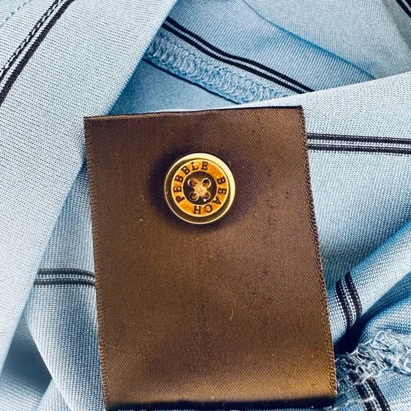 Pebble Beach Performance Mens Long Sleeve Polo Shirt Light Blue Stripe Size XXL - Picture 6 of 7